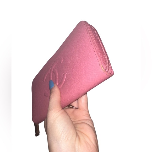 CHANEL EUC RARE PINK TIMELESS CC CAVIAR FULL ZIP LONG WALLET W/ COA CARD - Picture 6 of 13
